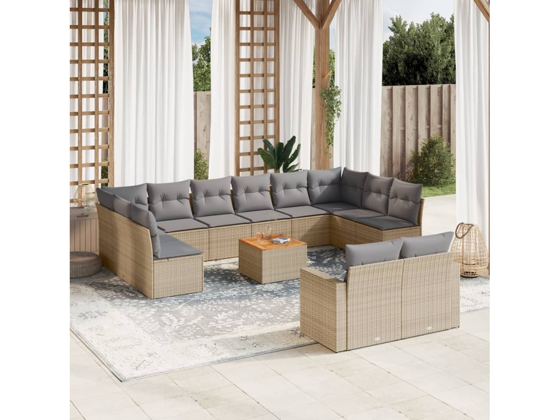 Conjunto de sofá de jardín de 13 piezas con cojines, mimbre beige mixto, DKD Home Decor