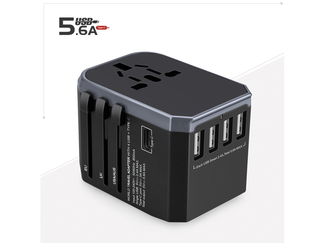 Adaptador De Tomada Multifuncional Internacional Cinza GERTIZ