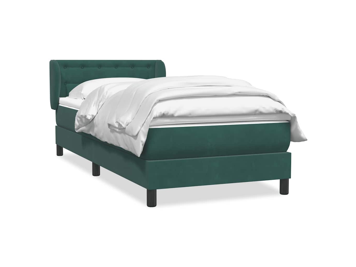 Maison Exclusive - Cama Box Spring Con Colchón Terciopelo Verde Oscuro 80x220 Cm