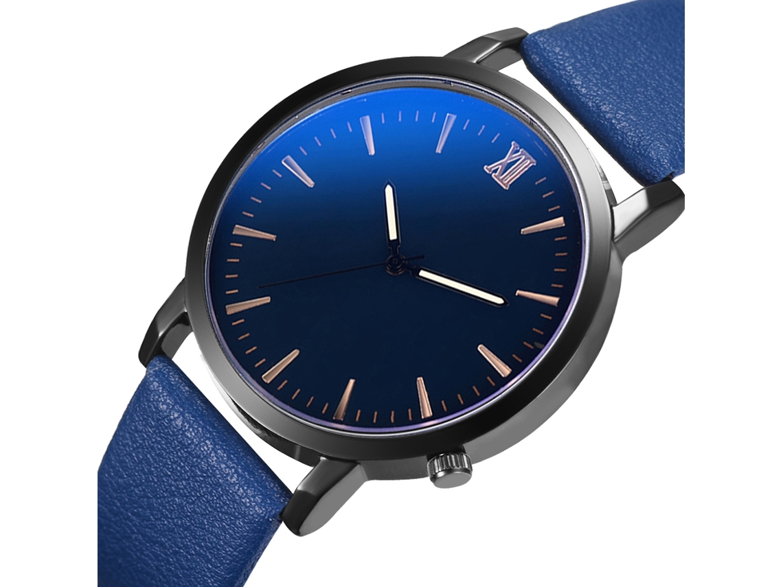 Reloj Hombre Correa Cuero Pu Dial Grande Redondo Reloj De Pulsera De Cuarzo Casual Azul