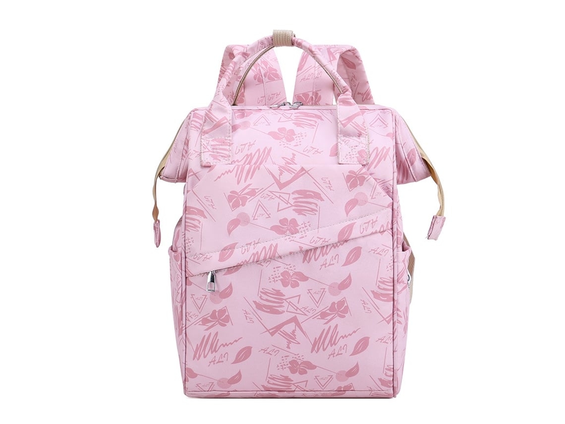 Mochila multifuncional para maternidad, mochila de pañales estampada de gran capacidad impermeable mochila de viaje rosa Yunzii