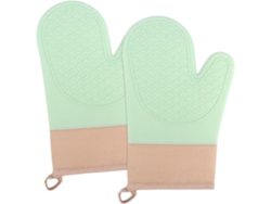 Guantes De Cocina - Paquete De 2 - Material De Silicona - Superficie Antideslizante - Forro De Algodón - Verde