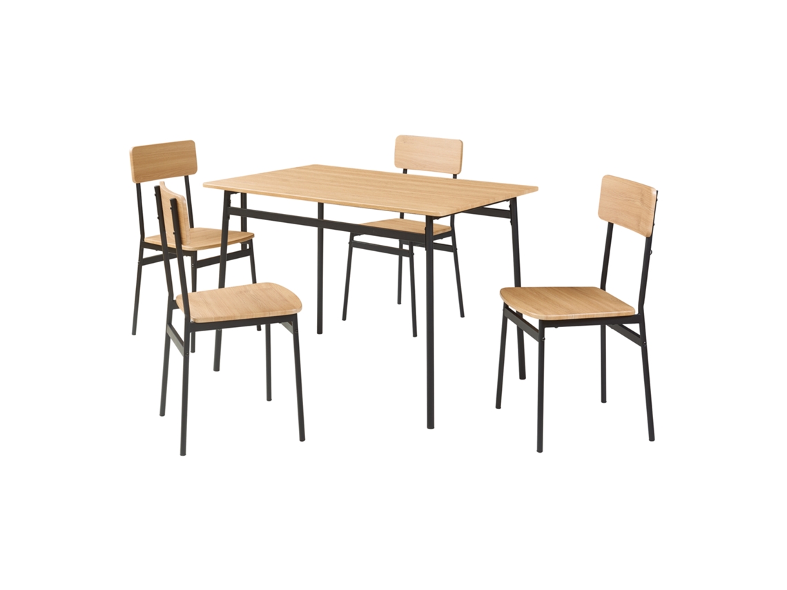 Conjunto de comedor Pollenev, mesa de 110x70cm con 4 sillas, negro/roble, [EN.CASA]