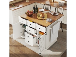 Isla De Cocina De Madera, Mesa De Buffet Y Armario Blanco.
