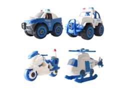 Juego De Juguetes De Vehículos Policiales Para Niños Con Coche, Helicóptero, Motocicleta Y Destornillador.