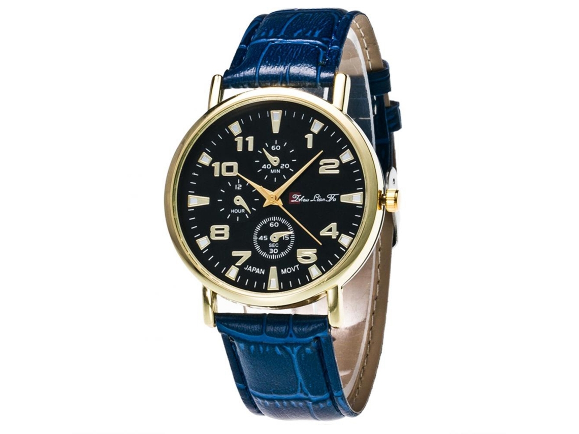 Reloj De Pulsera De Cuarzo Casual Con Correa De Cuero Pu Redondo Retro Zhoulianfa Azul
