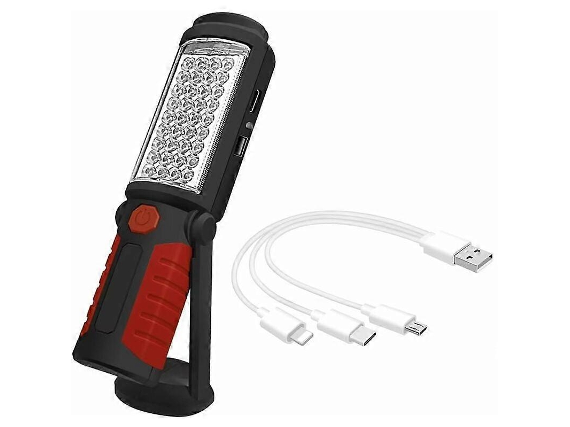 Linterna Led Recargable Para Inspección Con Imán, Linterna De Trabajo Con Puerto Usb Y Martillo De Rescate