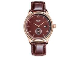 Reloj De Pulsera Para Hombre De Cuero Nary Acero Redondo Cuarzo Oro Rosa Café