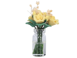 Rosa amarilla en miniatura para casa de muñecas, flor decorativa artificial de arcilla.