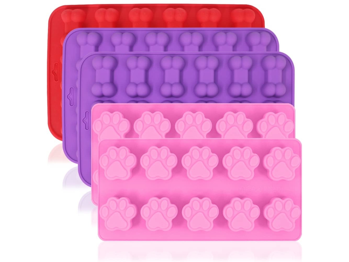 5 moldes de silicona para galletas de perro, para hornear, para aperitivos, cubitos de hielo, gelatina y pasteles.