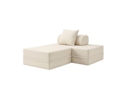 Sofá Modular 2 Lugares + Puff Convertible Liso Beige