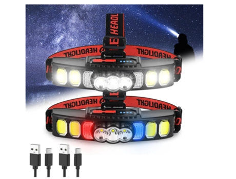 Linterna Frontal 2 Piezas 18000 Led Linterna Frontal Recargable Linterna Frontal de Alto Lumen para Pesca al Aire Libre Senderismo Camping Correr N...