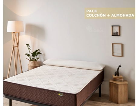 Pack Colchón y 2 Almohadas Viscoelasticas 70 cm DESCANSIN Alta Firmeza e Efecto Nube (140 x 200 cm)