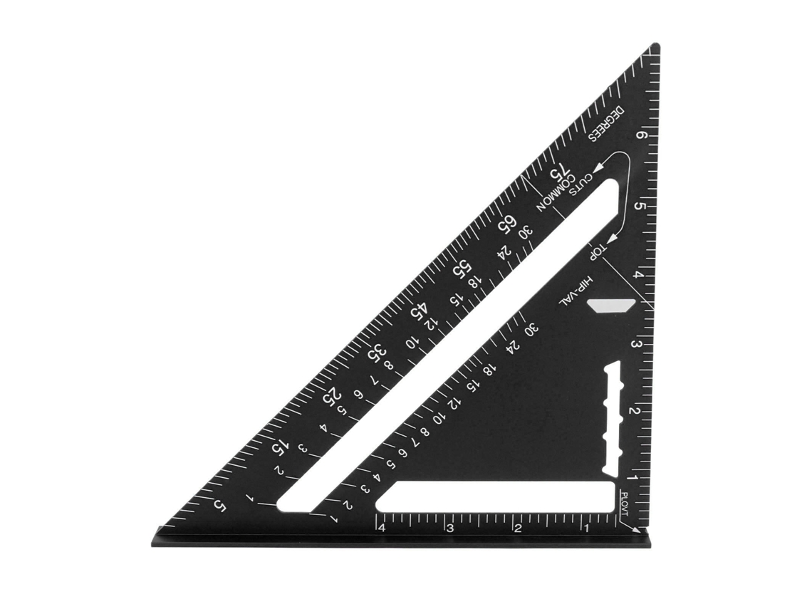 Regla triangular de 7 pulgadas, escuadra de carpintero, aleación de aluminio, 90/45°, color negro (sin marca).