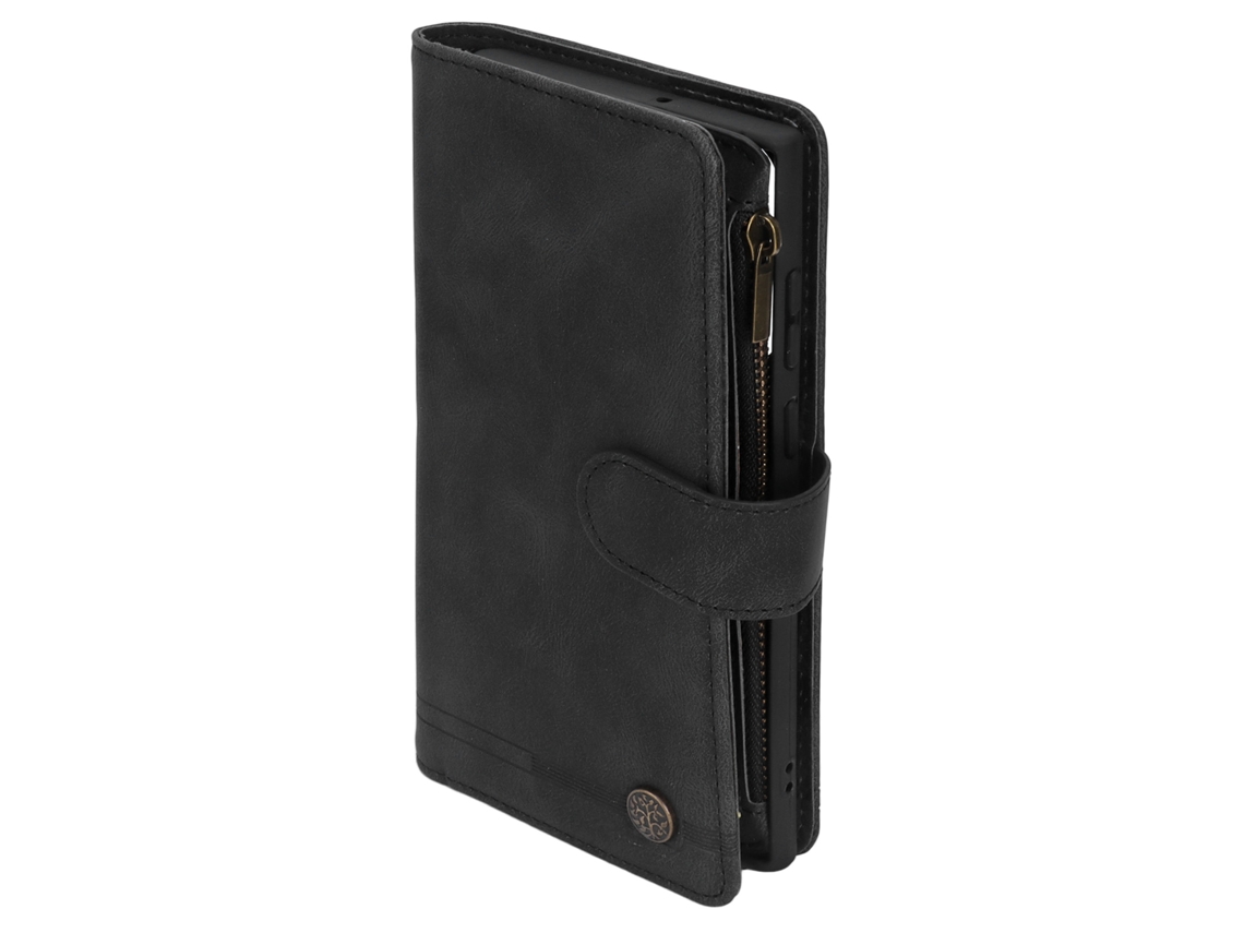 Capa Carteira Para Samsung Galaxy S22 Ultra De Couro Pu Com Zíper Flip Proteção Total Preta