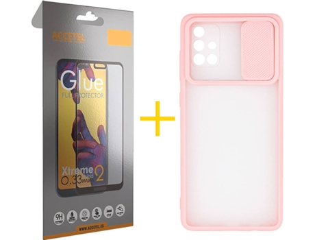 Carcasa + Protector de Pantalla para Samsung Galaxy A71 ACCETEL Rosa Pastel