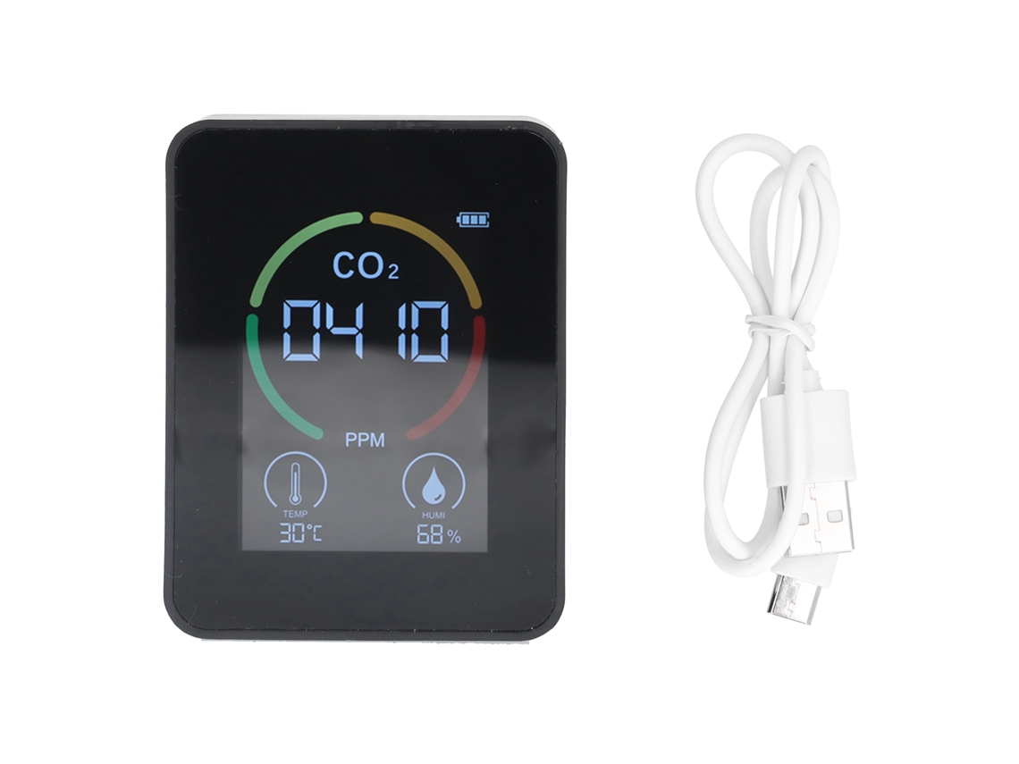 Detector Inteligente De Dióxido De Carbono Con Medición De Temperatura, Humedad Y Calidad Del Aire, Usb, Negro