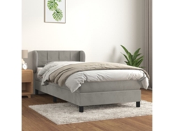 Cama Box Spring Con Colchón Terciopelo Gris Claro 90x190 Cm