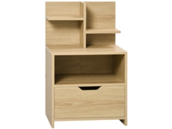 Mesita de noche funcional de madera de 45x35x73cm con 2 estantes abiertos y 1 cajón. Ideal para dormitorio o sala de estar.