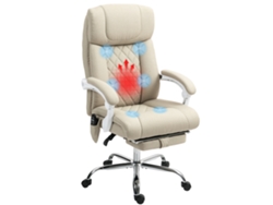 Silla de oficina con masaje, reclinable, calefacción, reposapiés y mando a distancia, 66x70x112 (120 cm), color beige.