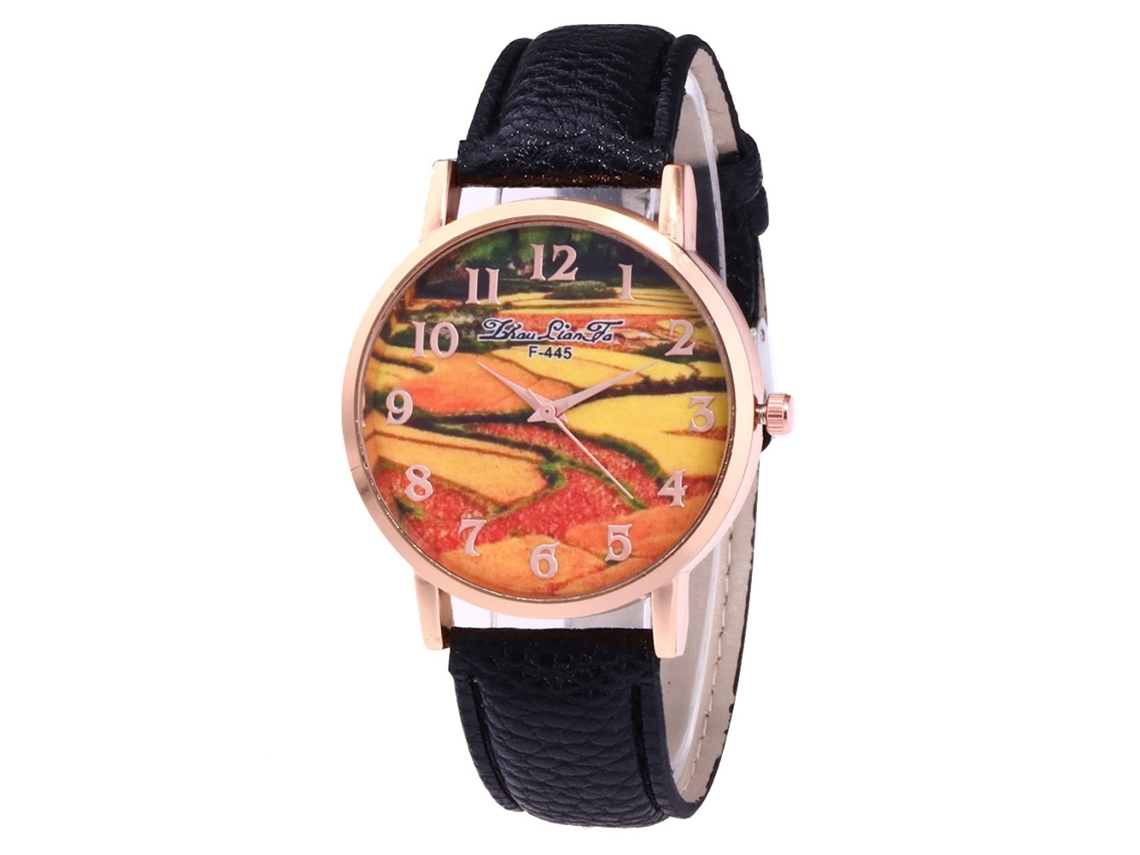 Reloj De Cuarzo Con Correa De Cuero Pu, Dial Redondo, Elegante Para Parejas (negro)
