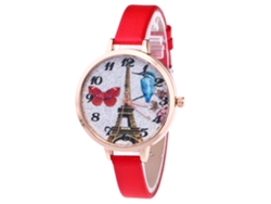 Reloj De Pulsera De Cuarzo Para Mujer Con Correa De Cuero, Estilo Sencillo Y Moderno (rojo)