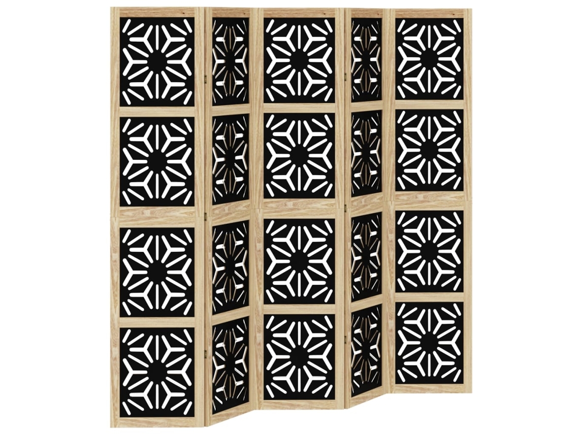 Mampara Separadora Mampara 5 Paneles Madera Paulownia Marrón Y Negro Dic031005 Décoshop2
