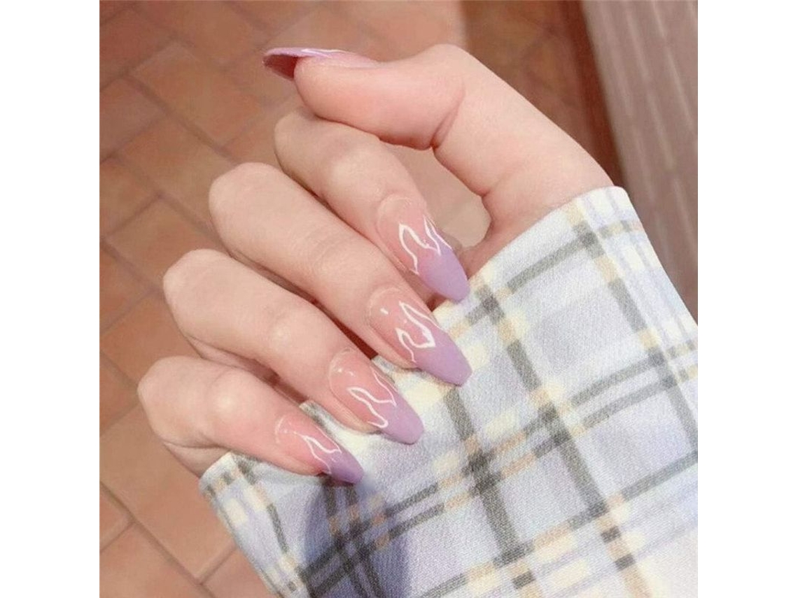 Uñas Postizas Cuadradas De Acrílico Con Diseño De Llamas Rosa-moradas Para Pegar.