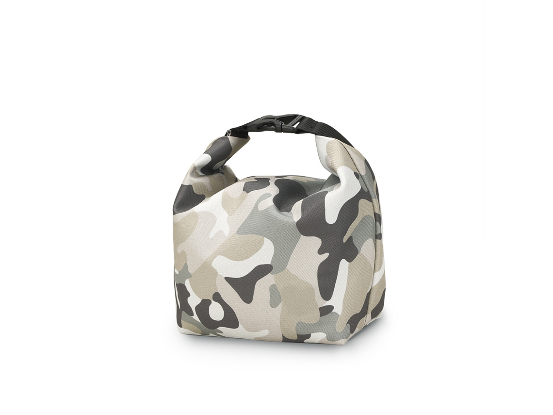 Bolsa organizadora para biberones y chupetes en tela de camuflaje, ideal para viajes y meriendas. Ligera, hermética y fácil de limpiar.