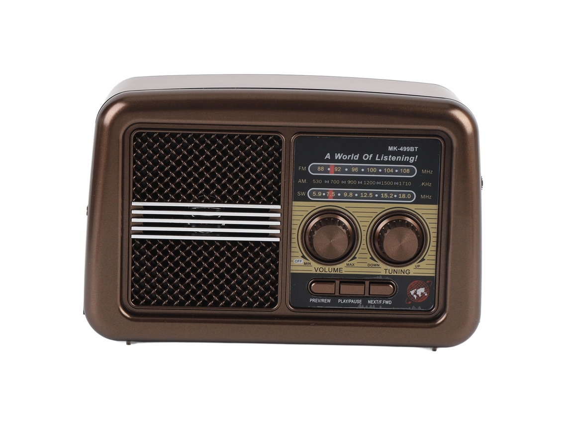 Radio Portátil Am/fm/sw Con Altavoz Bluetooth, Banda Completa, Antena Retráctil, Color Rojo, Enchufe Europeo.