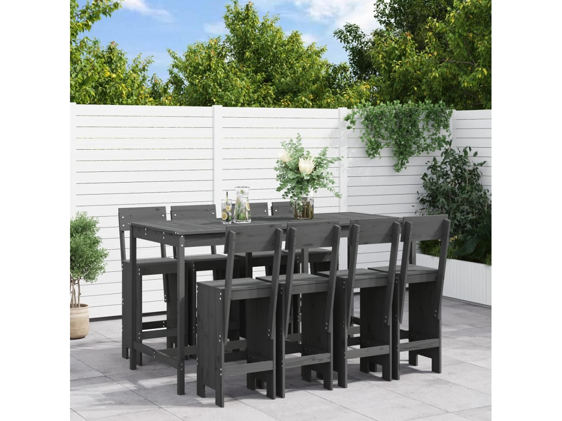 Conjunto de bar de jardín de 9 piezas en pino macizo gris DKD Home Decor