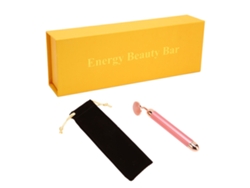 Rodillo de masaje facial eléctrico para reafirmar, moldear y eliminar arrugas. Masajeador de belleza rosa.