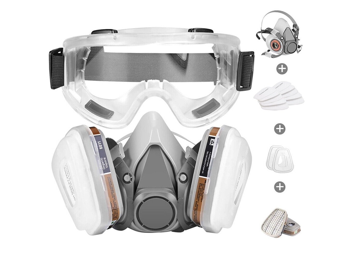 Respirador protector para pintura, mascarilla reutilizable con carcasas de filtro extraíbles, sistema de doble filtración para soldadura y construcción.