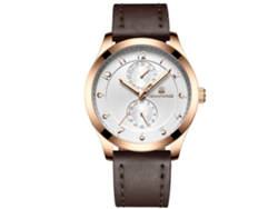 Reloj De Pulsera De Cuarzo Para Hombre Naviforce Con Correa De Pu, Estilo Elegante Y Profesional, Oro Rosa Y Blanco.