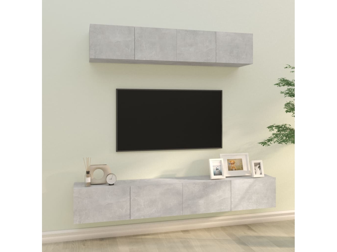Conjunto de muebles para TV de 4 piezas de madera procesada en gris cemento DKD HOME DECOR