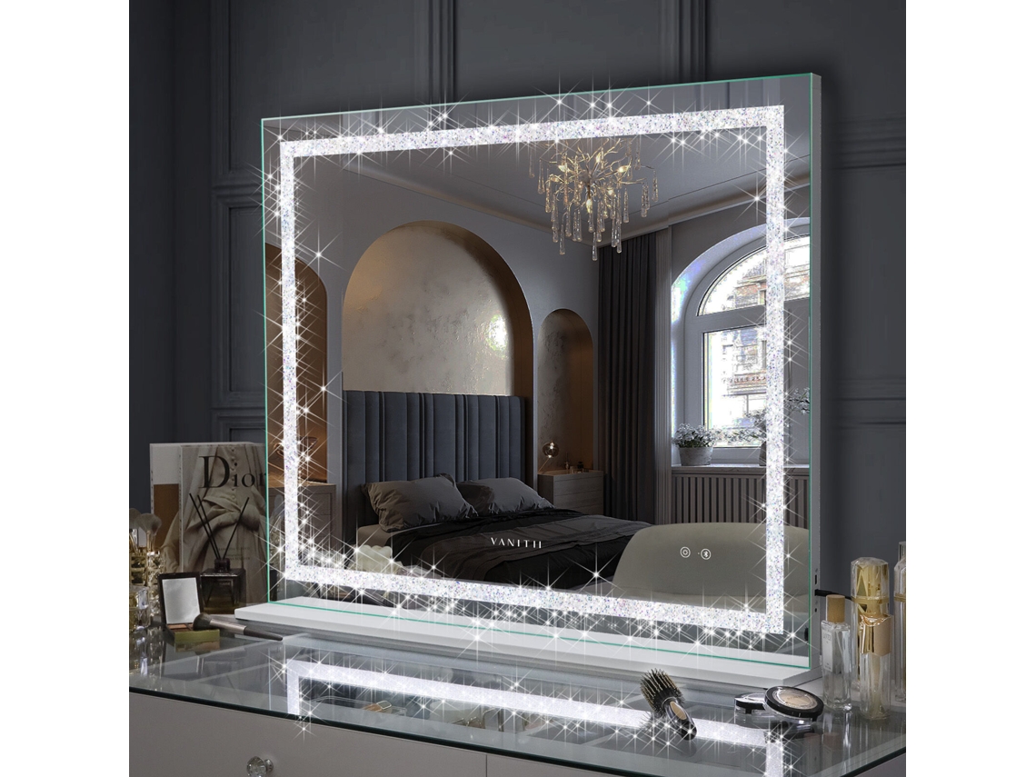 Espejo de maquillaje Vanitii con luz, tocador de pared, 100 x 80 cm, con función Bluetooth