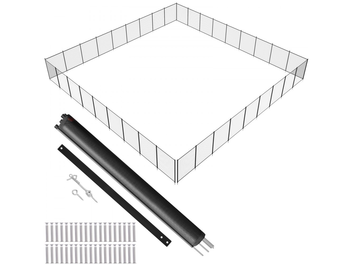 Barrera de seguridad para piscina de 1,21 x 32,91 m con marco de aluminio y malla Teslin Tekmaquinas