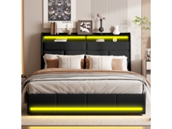 Cama Led Moderna De 160x200 Cm, Con Almacenamiento Hidráulico, Cama Doble Con Usb Y Led, Somier De Láminas, Pu, ​​color Negro,sin Colchón