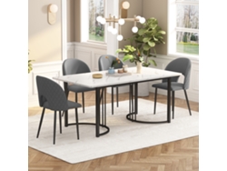 Conjunto Mesa Y Sillas 140×80 Cm - Mesa Moderna, 4 Sillas, Terciopelo Gris, Patas Ajustables, Mdf Blanco