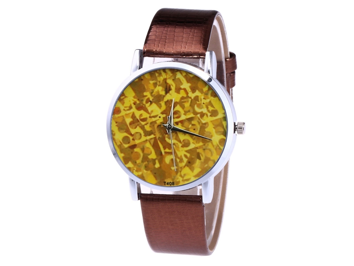 Reloj De Cuarzo Unisex Con Correa De Cuero Pu Dial Grande Casual Zhoulianfa Café