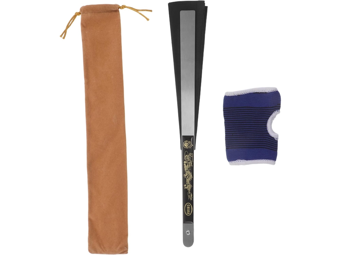 Abanico Chino Plegable Negro Acero Inoxidable 65 34 Protector Estuche Almacenamiento Portátil Danza Decoración