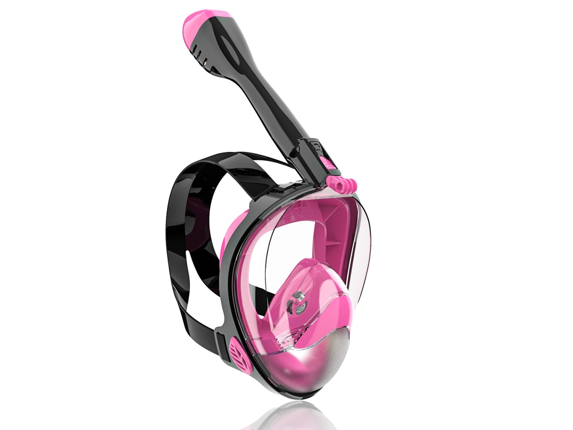 Máscara de snorkel de cara completa con soporte para cámara para niños de 13 a 18 años (talla L/XL), color negro y rosa