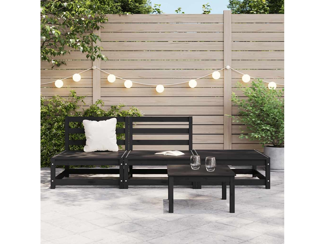 Maison Exclusive - Juego De Muebles De Jardín 3 Pzas Y Cojines Negro Madera Pino