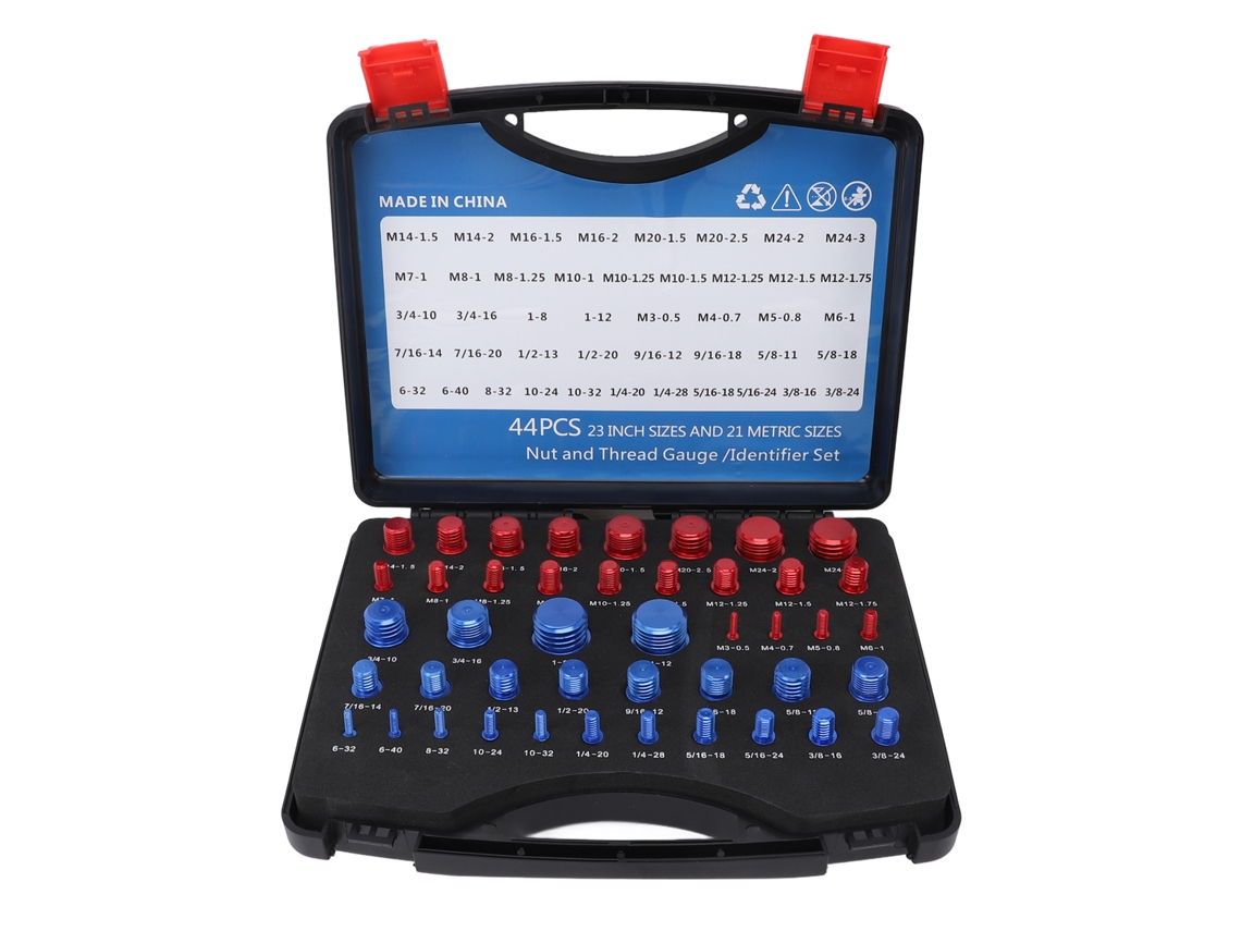 Juego De 44 Probadores De Roscas Para Tuercas Y Tornillos, Aluminio, Métricos Y En Pulgadas, Con Estuche De Almacenamiento.