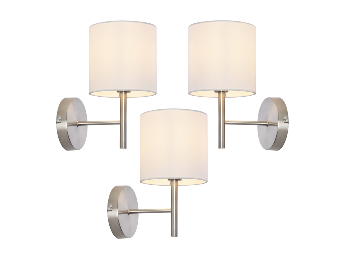 3 Lámparas de pared Winsford 1x E14 metal-textil 27x21cm - Plateado/Blanco LUX.PRO