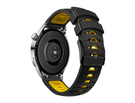 Correa de Silicona 20mm dos colores con orificios trapezoidales de tres filas para Samsung Galaxy Watch4 40mm/44mm/Garmin Venu 2 Plus - negro/amarillo