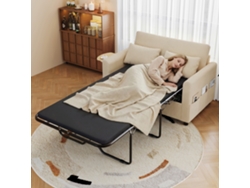Sofá Cama Extensible De 2 Plazas Con Puerto Usb Y Mesa Auxiliar Plegable, Color Beige.