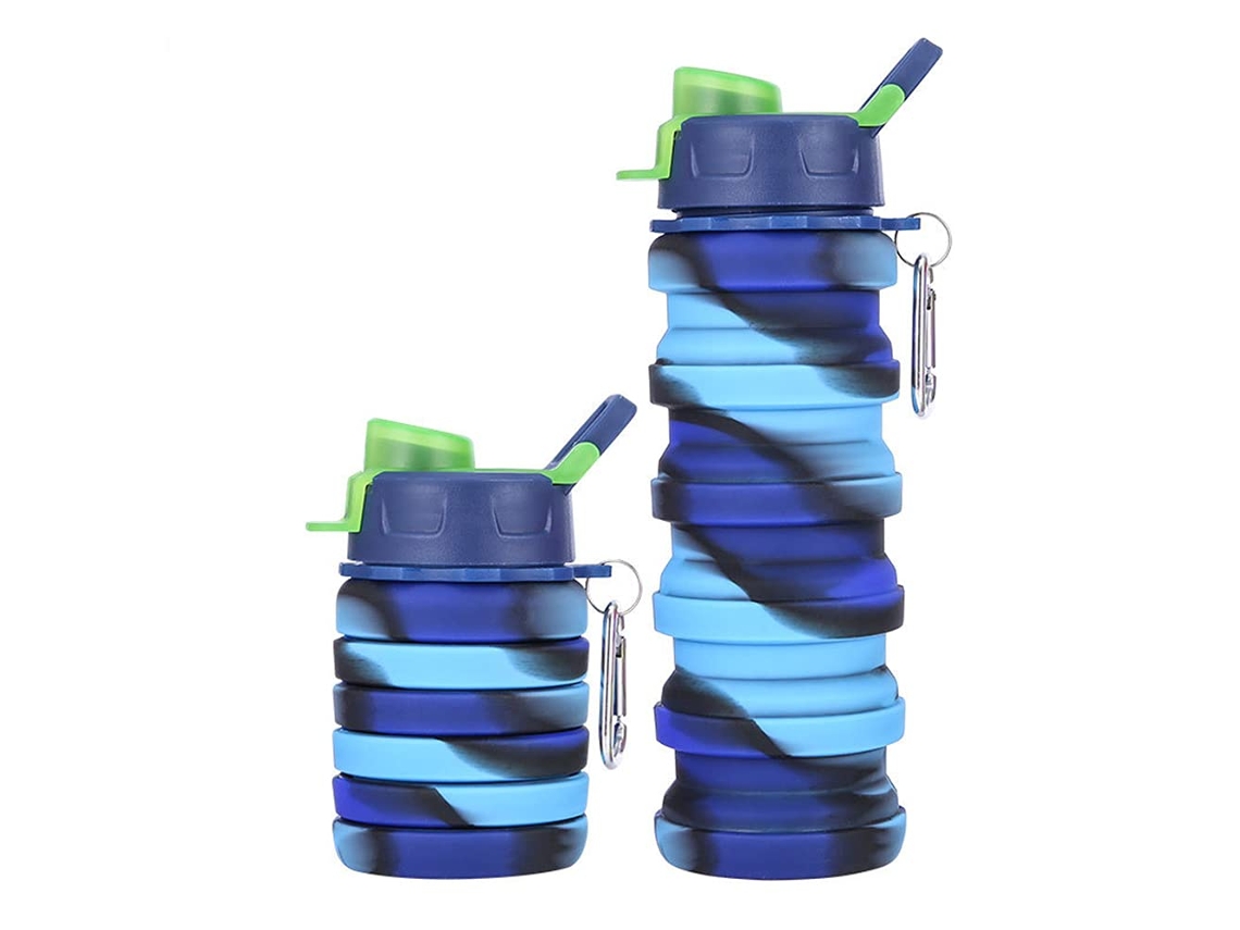 Botellas de agua plegables de silicona, vasos deportivos, para actividades al aire libre y viajes (azul, 500 ml)