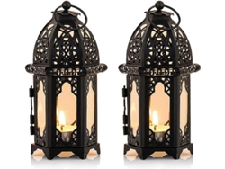 Omni-2 Piezas Portavelas De Metal Pequeño, Negro Con Panel De Vidrio Transparente Para Velas Tealight