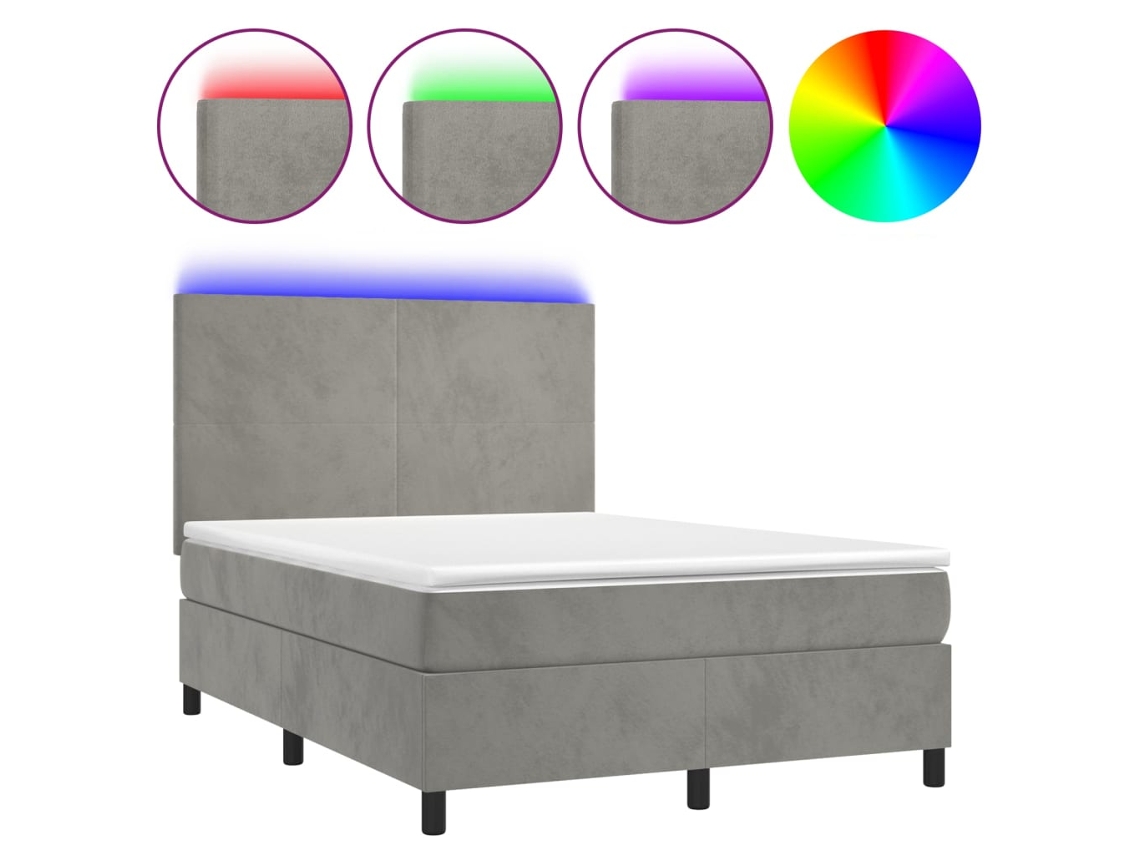 Maison Exclusive - Cama Box Spring Colchón Y Led Terciopelo Gris Claro 140x190 Cm